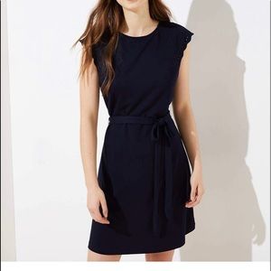LOFT Embroidered Cap Sleeve Dress With Tie Waist